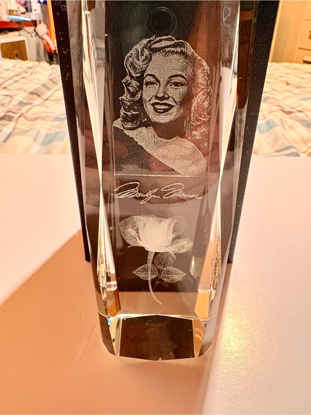 Marilyn Monroe 3D Laser Etched Crystal Block Paperweight